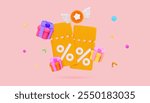 3D Party confetti with stack Cute cartoon celebratory confetti Winner concept and exclusive benefits Minimal three-dimensional 3d rendering vector illustration