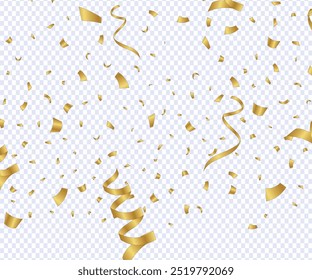 Confetti de ouro 3D Party em fundo transparente. Renderizar Confete Dourado em Espaço Vazio. Metal Firecracker Elementos em várias formas. Eventos de festa, feriado, surpresa ou aniversário. Ilustração de vetor