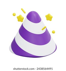 Vector de icono de sombrero de fiesta 3d. Aislado sobre fondo blanco. Fiesta 3d, cumpleaños y concepto de celebración. Dibujos animados estilo minimalista. Ilustración de representación vectorial de icono de sombrero 3d.