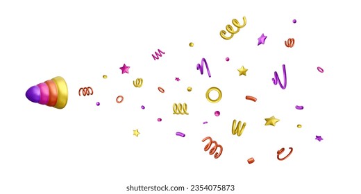 Papel de fiesta 3D. Representación de dibujos animados de un creador de partido de color con confetti. Ilustración del vector
