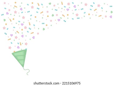 3d Party Popper with Confetti Plasticine Cartoon Style Symbol of Surprise. Vector illustration of holiday Cracker