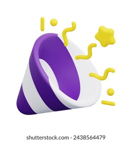 3d party popper icon vector. Isolated on white background. 3d party, birthday and celebration concept. Cartoon minimal style. 3d party popper with confetti plasticine icon vector render illustration.