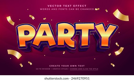 3D Party Text Effect Banner Design, Vector Graphic Styles