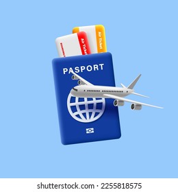 3d passport and boarding pass inside   airplane flying  render 3d travel digital illustration