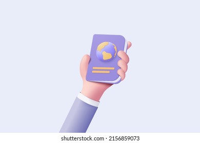 3D passport  identification document icon for tourism   travel in holding hand  International passport for travel legal  personal immigration  3d vector citizen identity passport render illustration