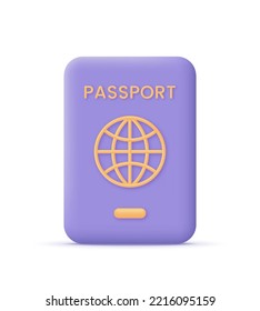 3D Passport illustration. Identification document icon for tourism and travel. Personal immigration,verification,citizenship, tourism and vacation concept. Trendy vector in 3d style.