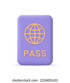 3D Passport illustration. Identification document icon for tourism and travel. Personal immigration,verification,citizenship, tourism and vacation concept. Trendy vector in 3d style.