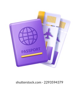 3D passport travel document vector airport security concept icon summer vacation ticket illustration. Airplane tour pass, foreign tourism symbol, global international clipart. Citizen 3D passport