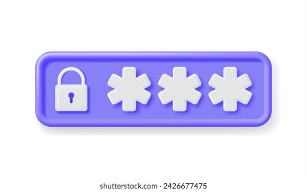 3D Password Field with Padlock Isolated. Render Hidden Password Symbol in Pad Lock. Computer Data Protection, Security and Confidentiality. Safety, Login Encryption and Privacy. Vector Illustration