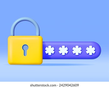 3D Password Field with Padlock Isolated. Render Hidden Password Symbol in Pad Lock. Computer Data Protection, Security and Confidentiality. Safety, Login Encryption and Privacy. Vector Illustration