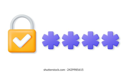 3D Password Field with Padlock Isolated. Render Hidden Password Symbol in Pad Lock. Computer Data Protection, Security and Confidentiality. Safety, Login Encryption and Privacy. Vector Illustration