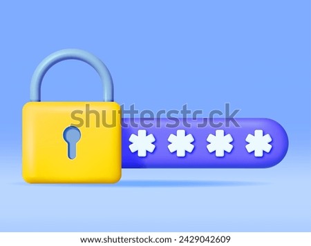 3D Password Field with Padlock Isolated. Render Hidden Password Symbol in Pad Lock. Computer Data Protection, Security and Confidentiality. Safety, Login Encryption and Privacy. Vector Illustration