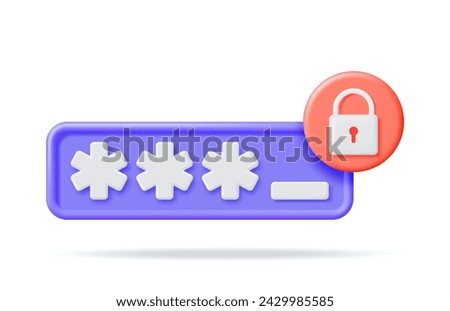 3D Password Field with Padlock Isolated. Render Hidden Password Symbol in Pad Lock. Computer Data Protection, Security and Confidentiality. Safety, Login Encryption and Privacy. Vector Illustration