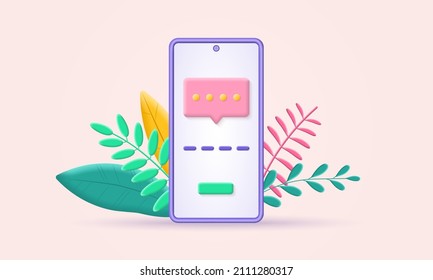 3d password or login on the smartphone screen. Mobile phone security icon. Device access, account data security, secure notice concept. Vector illustration.