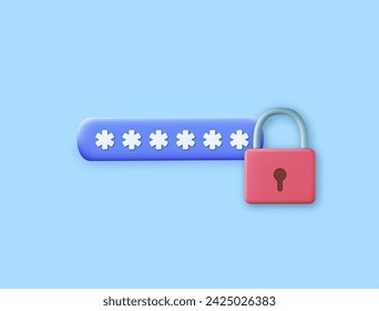 3d Password protected icon. secure login concept. 3d rendering. security concept padlock login password. Vector illustration