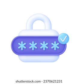 3D Password protection concept. Cyber security to Protect Personal Data. Padlock icon. Information protection, security in the Internet. Trendy and modern vector in 3d style.