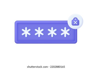 3D Password protection with cross marks isolated on white background. Cyber protection. Privacy concept. Can be used for many purposes. Trendy and modern vector in 3d style.