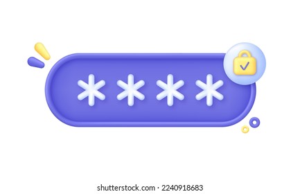 3D Password protection isolated on white background. Cyber protection. Privacy concept. Can be used for many purposes. Trendy and modern vector in 3d style.