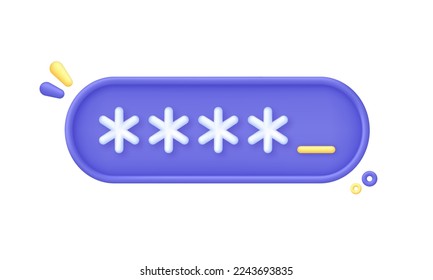 3D Password protection isolated on white background. Cyber protection. Privacy concept. Can be used for many purposes. Trendy and modern vector in 3d style.