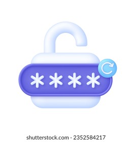 Ilustración de restablecimiento de contraseña 3D. Actualizar el concepto de datos personales. Obtener un nuevo nombre de usuario y contraseña para una cuenta. Protección de la información, seguridad en Internet. Vector moderno y moderno de estilo 3d