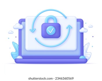 3D Password reset on Computer. Update personal data concept. Getting a new username and password for an account. Information protection, security in the Internet. Trendy and modern vector in 3d style