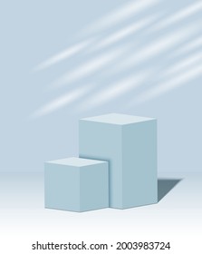 3d pastel blue podium with beautiful lights and shadows. blank stand display or showing product. Realistic 3D vector.