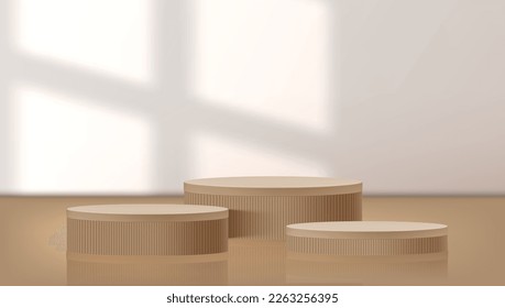 3D Pastel Brown Corrugate Cylinder Product Presentation Podiums. EPS10 Vector