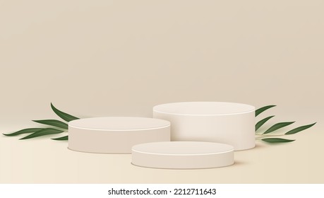 3D Pastel Color Product Display Podium With Olive Branch. EPS10 Vector