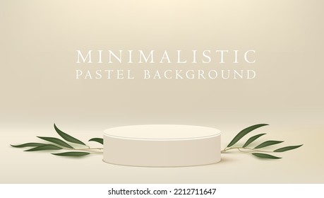 3D Pastel Color Product Display Podium With Olive Branch. EPS10 Vector