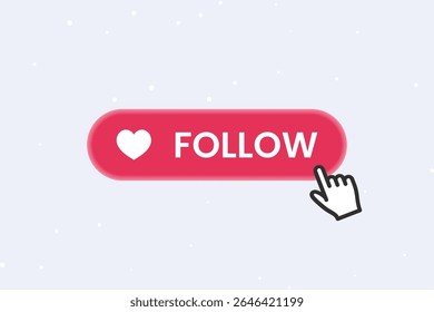 3D pastel follow button with heart and arrow icon for UI, app, website, blog, social media