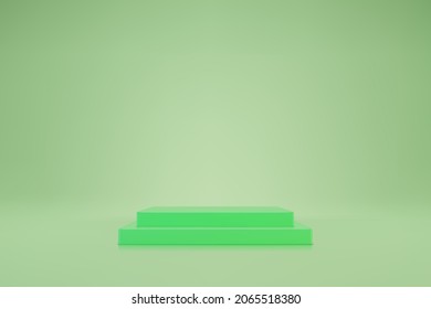 3D pastel green double cubic podium on light background. Empty stage for product presentation. Realistic vector platform with free space. Minimalistic mockup design. Template of pedestal