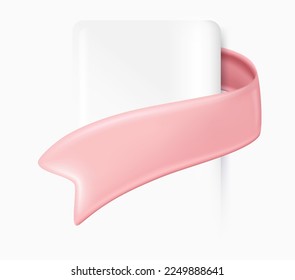 Etiquetas de cinta en blanco rosa pastel 3D para carteles publicitarios, carnaval aislado en fondo blanco. Archivo vectorial realista.