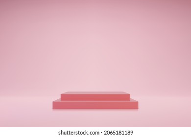 3D pastel pink double cubic podium on light rose background. Empty stage for product presentation. Realistic vector platform with free space. Minimalistic mockup design. Template of pedestal