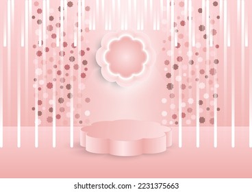 3D Pastel Pink Vector Background With Flower Shape Podium, For Awards And Products. Use it to design brochures, catalogs, cards, and business cards for your graphics.