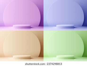 3D pastel podium mockup features a soft pink background and a circle backdrop. It is perfect for showcasing products in a modern and elegant way. Vector illustration