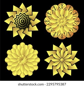 3D pattern golden style flower on black background, floral pattern, gold flower, leaf gold flower, gold stylized flower, golden rose 