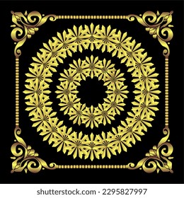 3D pattern golden style flower on black background, floral pattern, gold flower, leaf gold flower, gold stylized flower, golden rose3