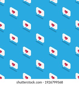 3D-Muster von Meldungssymbolen mit Herzen einzeln auf blauem Hintergrund. Vektorgrafik im isometrischen Stil.eps10-Vorlage