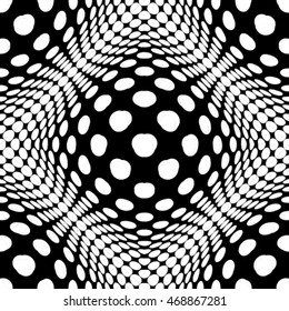 3d pattern with mosaic of squares with bulging distortion effect. Protuberant volumetric background.Monochrome geometric pattern. Abstract seamless pattern of group curved elements