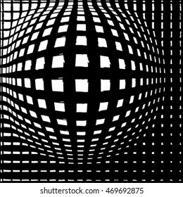 3d pattern with mosaic of squares with bulging distortion effect. Protuberant volumetric background.Monochrome geometric pattern. Abstract pattern of group curved elements