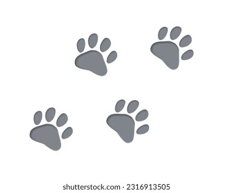 33D paw vectorial de la huella del pie del gato. Perro, patrones de huellas animales aislados en fondo blanco, antecedentes, icono del vector de dibujos animados 3D Ilustración. Silueta negra de una huella de pata aislada