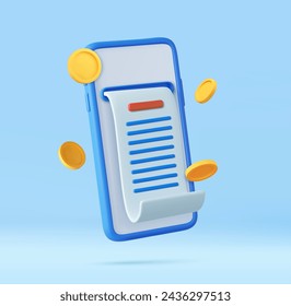 3d pay money with mobile phone banking billing concept. financial security for online shopping, online payment. 3D Rendering. Vector illustration