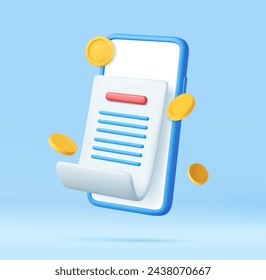 3d pay money with mobile phone banking billing concept. financial security for online shopping, online payment. 3D Rendering. Vector illustration