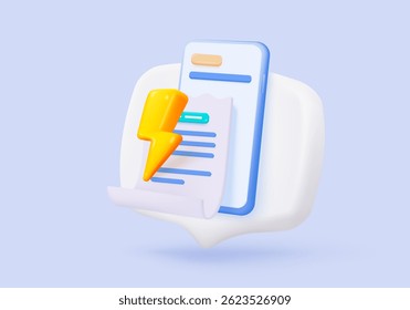 3d pagar dinheiro com telefone celular bancário online conceito de pagamentos. Fácil transação de pagamento de fatura no smartphone. Móvel com papel financeiro em segundo plano. ilustração do ícone do vetor de pagamento de fatura 3d