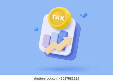 3d payment and business tax with report graph. Composition with financial annual accounting, calculating and paying invoice. 3d tax payment vector icon render illustration