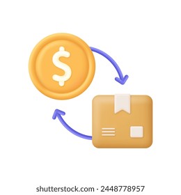 3D Payment by cash for express delivery. Dollar and parcel icons. Trendy and modern vector in 3d style