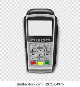 3D Payment POS Terminal. Closeup Isolated On Transparent Background. EPS10 Vector