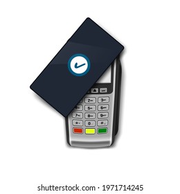 3D Payment POS Terminal. Closeup Isolated On White Background. EPS10 Vector