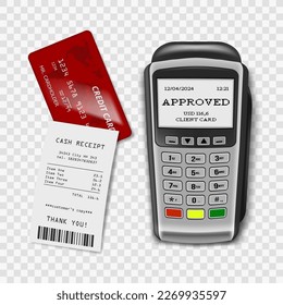 3D Payment POS Terminal. Closeup Isolated On Transparent Background. EPS10 Vector