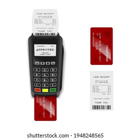 Terminal POS De Pagos 3D Con Recepción Y Tarjeta De Crédito. Vector EPS10
